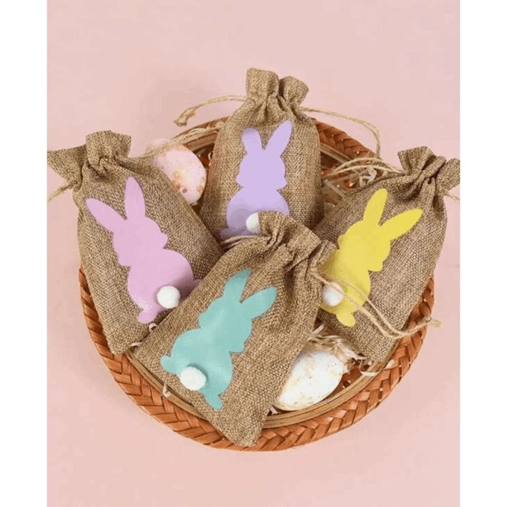 6pcs Bunny Rabbit Pompom Treat Gift Bag - Picture 4 of 5